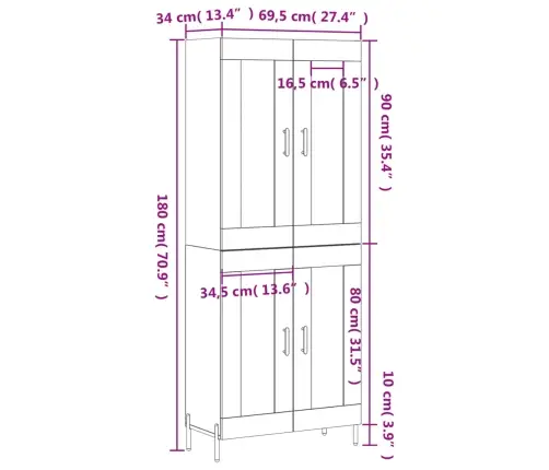 Augstais Skapis, Pelēks, 69,5X34X180 Cm, Inženierijas Koks Vidaxl Augstais Skapis, Pelēks, 69,5X34X180 Cm, Inženierijas Koks Vidaxl