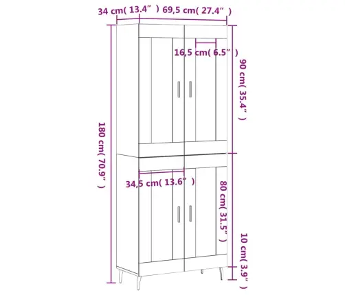 Komoda, Betono Pilkos Spalvos, 69,5X34X180cm Apdirbta Mediena