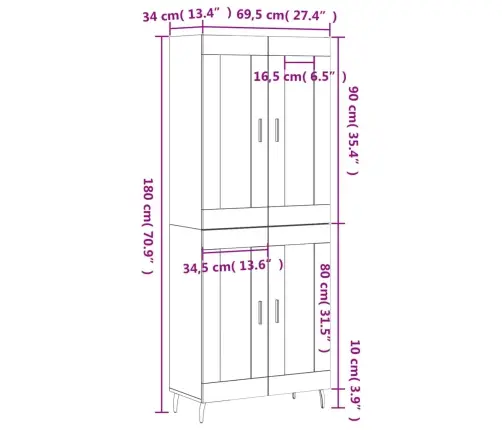 Augstais Skapis, Ozolkoka, 69,5X34X180 Cm, Inženierijas Koks Vidaxl Augstais Skapis, Ozolkoka, 69,5X34X180 Cm, Inženierijas Koks Vidaxl