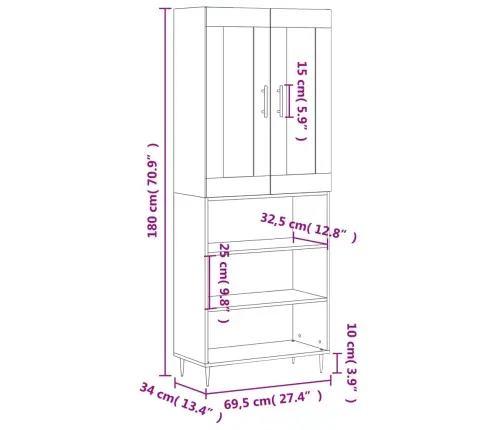 Augstais Skapis, Pelēks, 69,5X34X180 Cm, Inženierijas Koks Vidaxl Augstais Skapis, Pelēks, 69,5X34X180 Cm, Inženierijas Koks Vidaxl