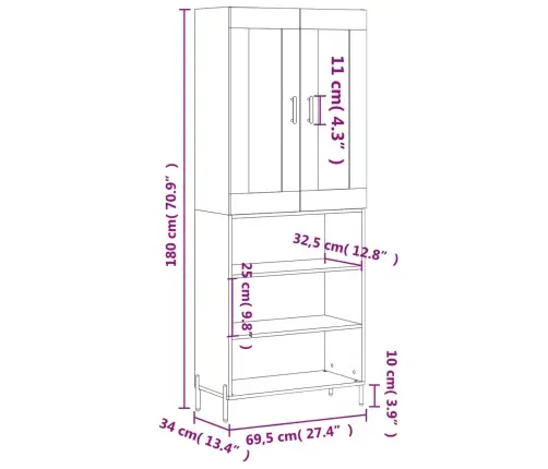 Komoda, Baltos Spalvos, 69,5X34X180cm Apdirbta Mediena