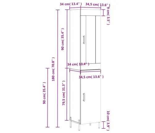 Augstais Skapītis, Pelēks, 34,5X34X180 Cm, Inženierijas Koks Vidaxl Augstais Skapītis, Pelēks, 34,5X34X180 Cm, Inženierijas Koks Vidaxl