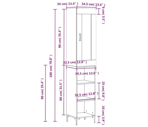 Augstais Skapītis, Ozolkoka, 34,5X34X180 Cm, Inženierijas Koks Vidaxl