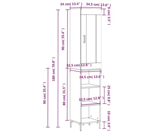 Augstais Skapītis, Ozolkoka, 34,5X34X180 Cm, Inženierijas Koks Vidaxl