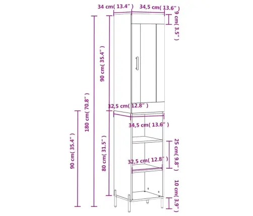 Komoda, Betono Pilkos Spalvos, 34,5X34X180cm Apdirbta Mediena