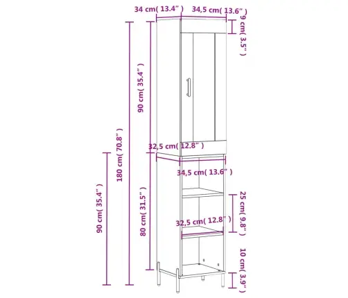 Kõrge Kapp, Suitsutatud Tamm, 34,5X34X180 cm Tehispuit