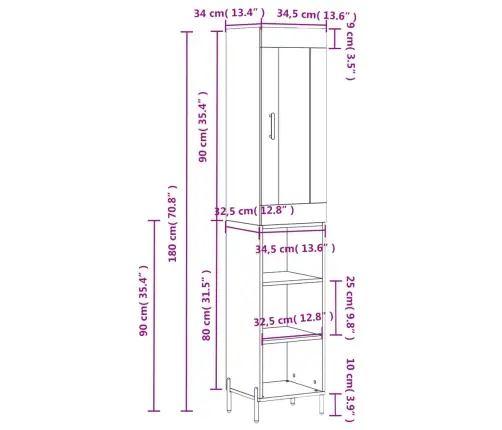 Kõrge Kapp, Hall Sonoma Tamm, 34,5X34X180 cm Tehispuit