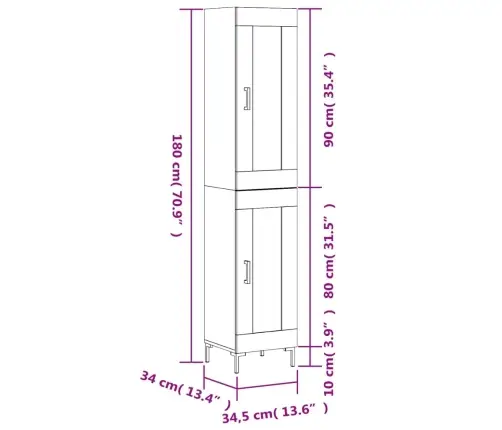 Augstais Skapītis, Pelēks, 34,5X34X180 Cm, Inženierijas Koks Vidaxl