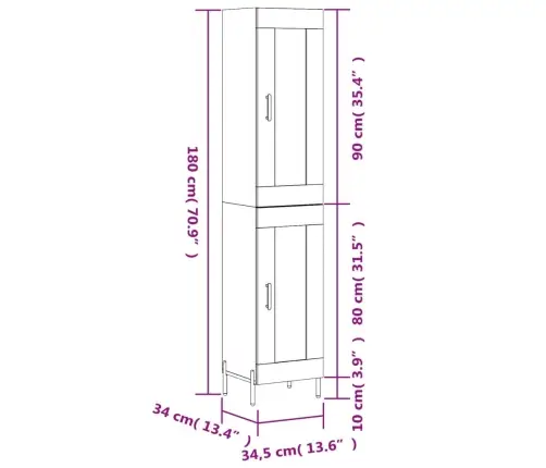 Kõrge Kapp, Valge , 34,5X34X180 cm Tehispuit