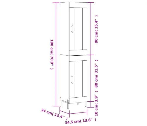 Kõrge Kapp, Hall Sonoma Tamm, 34,5X34X180 cm Tehispuit
