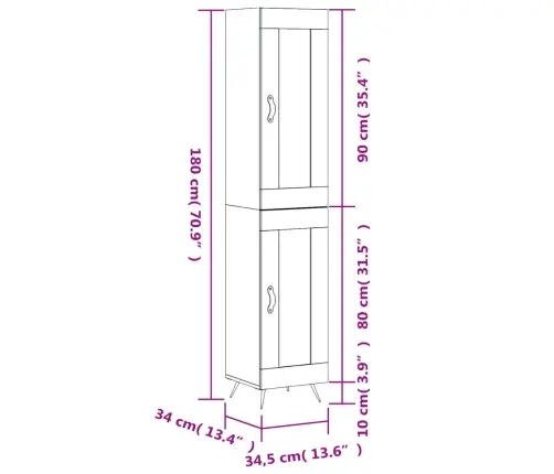 Kõrge Kapp, Valge , 34,5X34X180 cm Tehispuit