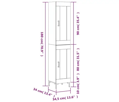 Kõrge Kapp, Valge , 34,5X34X180 cm Tehispuit