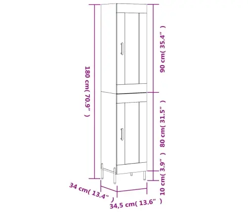 Kõrge Kapp, Valge , 34,5X34X180 cm Tehispuit