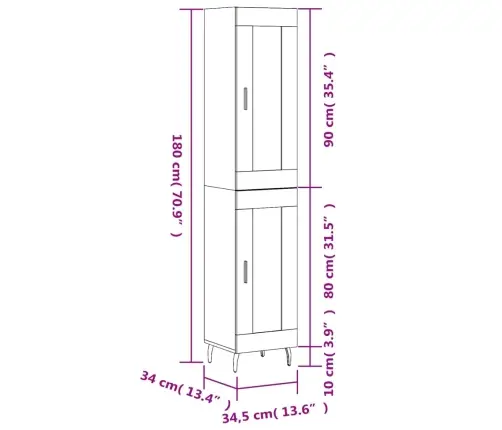 Augstais Skapītis, Pelēks, 34,5X34X180 Cm, Inženierijas Koks Vidaxl