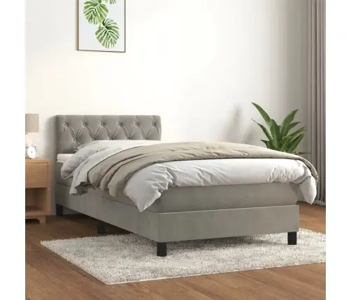 Atsperu Gulta Ar Matraci, Gaiši Pelēka Samts, 80X200 Cm Vidaxl