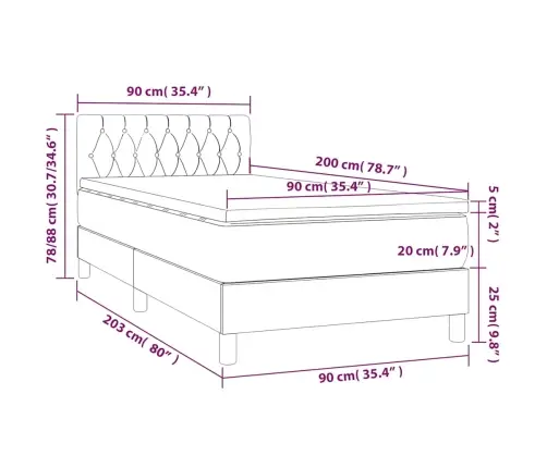 Atsperu Gulta Ar Matraci, Tumši Zils Samts, 90X200 Cm Vidaxl