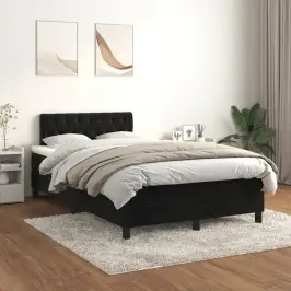 Lova Su Spyruoklėmis Ir Čiužiniu, Juoda, 120X200cm Aksomas