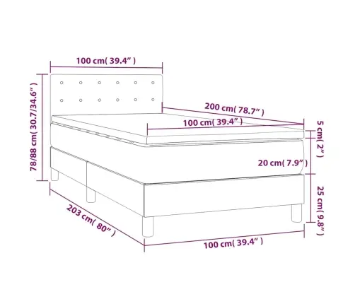 Atsperu Gulta Ar Matraci, Tumši Zils Samts, 100X200 Cm Vidaxl