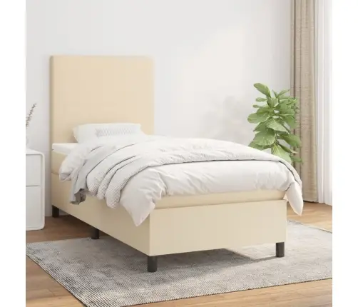 Lova Su Spyruoklėmis Ir Čiužiniu, Kreminė, 90X190 cm Audinys