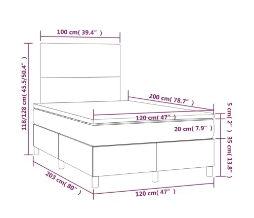 Atsperu Gultas Rāmis Ar Matraci, Krēmkrāsas, 120X200 Cm, Audums Vidaxl