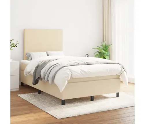 Atsperu Gultas Rāmis Ar Matraci, Krēmkrāsas, 120X200 Cm, Audums Vidaxl