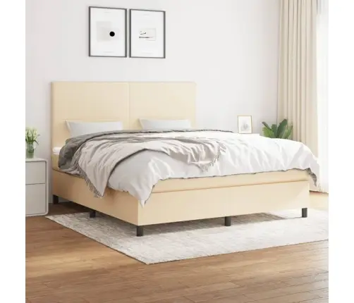 Lova Su Spyruoklėmis Ir Čiužiniu, Kreminė, 160X200 cm Audinys