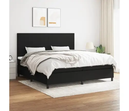 Lova Su Spyruoklėmis Ir Čiužiniu, Juoda, 200X200 cm Audinys