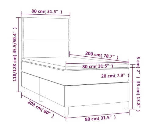 Atsperu Gultas Rāmis Ar Matraci, Tumši Pelēka, 80X200Cm, Audums Vidaxl