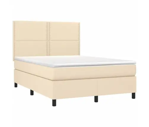 Lova Su Spyruoklėmis Ir Čiužiniu, Kreminė, 140X190 cm Audinys