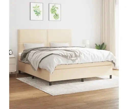 Atsperu Gulta Ar Matraci, Krēmkrāsas, 180X200 Cm, Audums Vidaxl