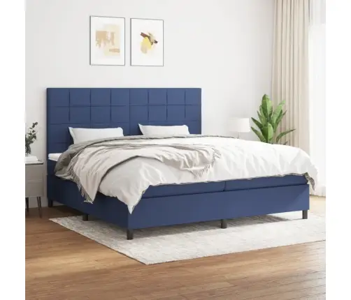 Atsperu Gultas Rāmis Ar Matraci, Zils Audums, 200X200 Cm Vidaxl