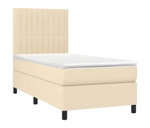 Atsperu Gultas Rāmis Ar Matraci, Krēmkrāsas, 90X200 Cm, Audums Vidaxl