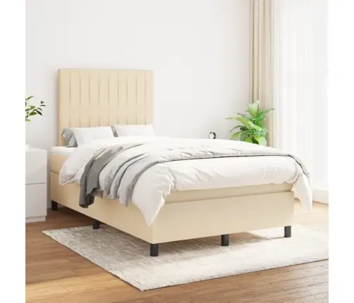 Atsperu Gultas Rāmis Ar Matraci, Krēmkrāsas, 120X200 Cm, Audums Vidaxl