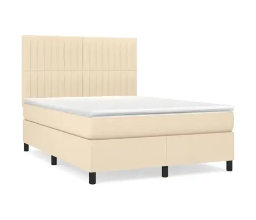 Lova Su Spyruoklėmis Ir Čiužiniu, Kreminė, 140X190 cm Audinys