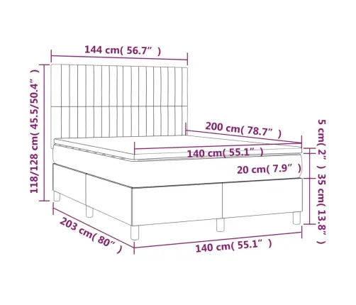 Atsperu Gultas Rāmis Ar Matraci, Gaiši Pelēka Audums, 140X200Cm Vidaxl