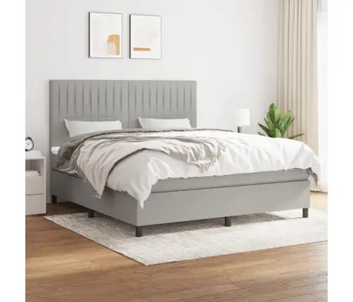 Atsperu Gulta Ar Matraci, Gaiši Pelēka Audums, 160X200 Cm Vidaxl