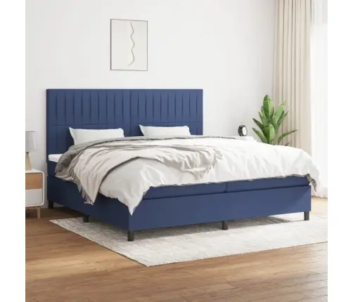 Atsperu Gultas Rāmis Ar Matraci, Zils Audums, 200X200 Cm Vidaxl