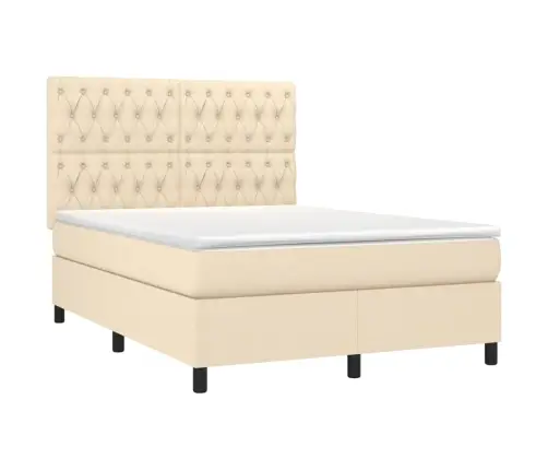 Lova Su Spyruoklėmis Ir Čiužiniu, Kreminė, 140X200 cm Audinys