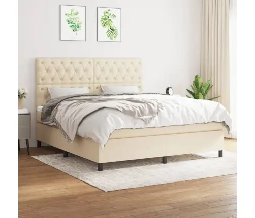 Atsperu Gulta Ar Matraci, Krēmkrāsas, 160X200 Cm, Audums Vidaxl