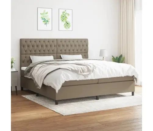 Atsperu Gultas Rāmis Ar Matraci, Pelēkbrūns, 200X200 Cm, Audums Vidaxl