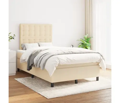Atsperu Gultas Rāmis Ar Matraci, Krēmkrāsas, 120X200 Cm, Audums Vidaxl