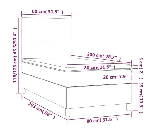 Atsperu Gultas Rāmis Ar Matraci, Gaiši Pelēka Audums, 80X200 Cm Vidaxl