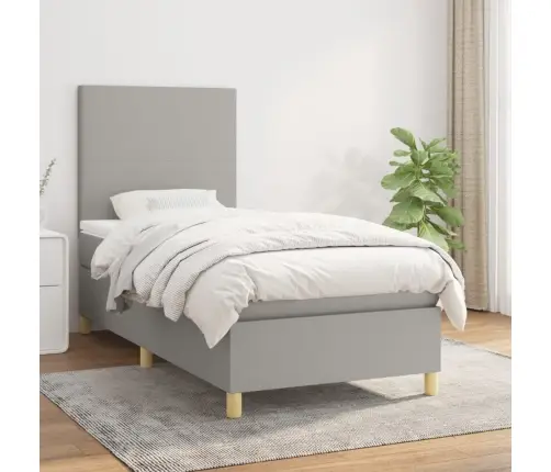 Lova Su Spyruoklėmis Ir Čiužiniu, Pilka, 90X190 cm Audinys