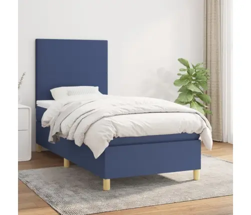 Lova Su Spyruoklėmis Ir Čiužiniu, Mėlyna, 90X190 cm Audinys