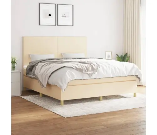 Atsperu Gulta Ar Matraci, Krēmkrāsas, 180X200 Cm, Audums Vidaxl