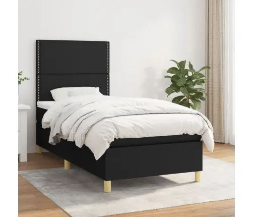 Atsperu Gultas Rāmis Ar Matraci, Melna, 80X200 Cm, Audums Vidaxl