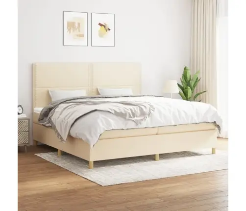 Atsperu Gultas Rāmis Ar Matraci, Krēmkrāsas Audums, 200X200 Cm Vidaxl