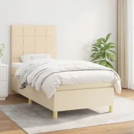 Atsperu Gultas Rāmis Ar Matraci, Krēmkrāsas, 90X200 Cm, Audums Vidaxl