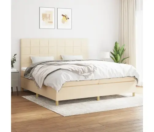 Atsperu Gultas Rāmis Ar Matraci, Krēmkrāsas Audums, 200X200 Cm Vidaxl