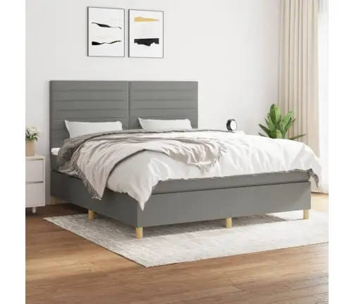 Atsperu Gulta Ar Matraci, Tumši Pelēks, 160X200 Cm, Audums Vidaxl